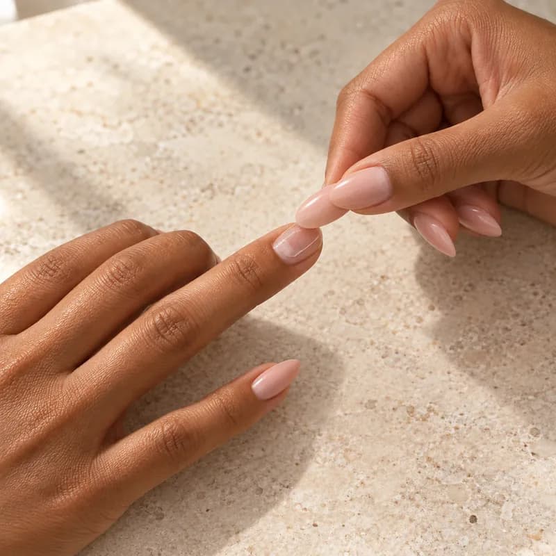 Lowering a press-on onto the adhesive tab