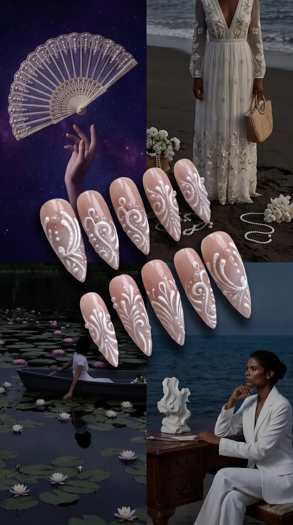 Burning White press-on nails, editorial
